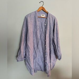 flax brand women’s linen blue tunic top button down size L